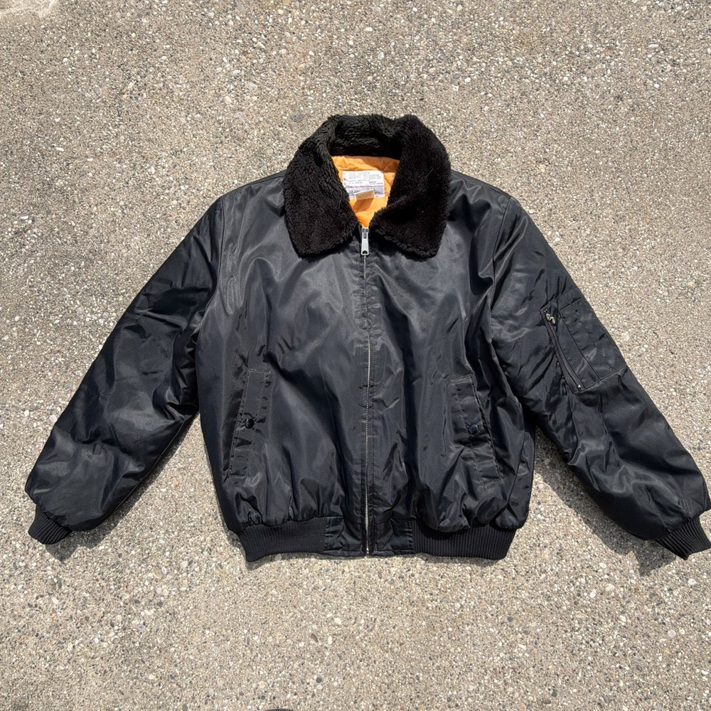 Vintage Sears Work Black Orange Flight Bomber Jacket Coat Mens XL
